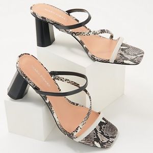 Marc Fisher Aliana Leather Black & White Animal Print Heeled Sandals - 10